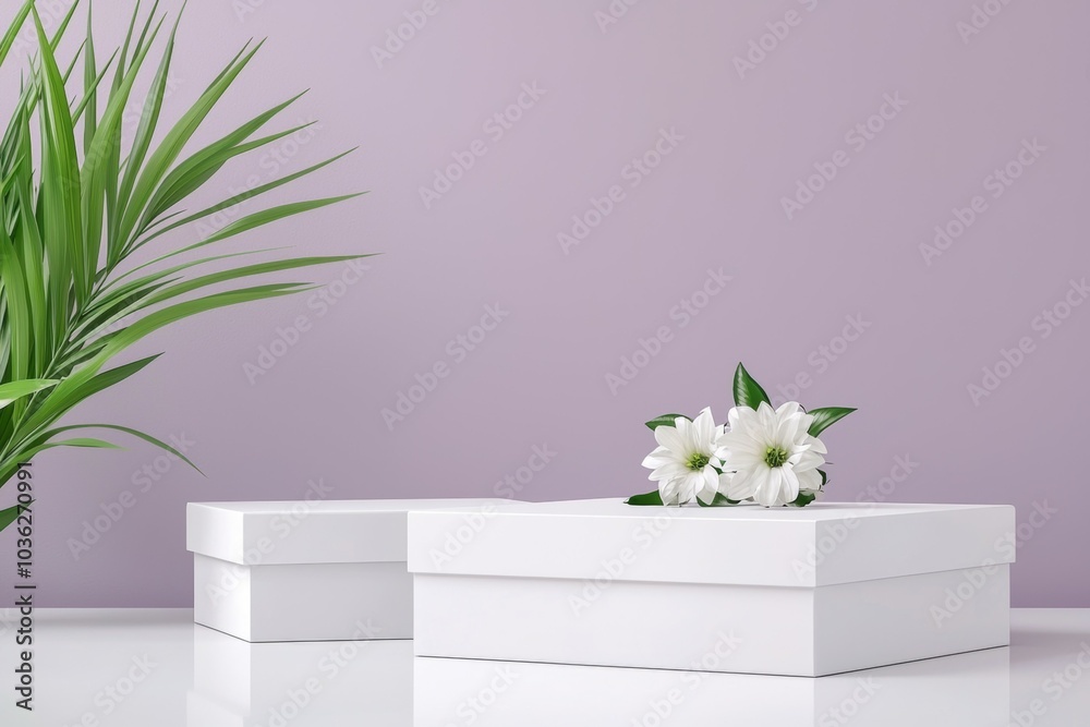 Canvas Prints Two white boxes with a green leaf in the middle