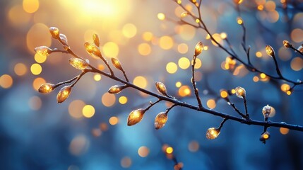 Experience the wonder of magical bokeh lights illuminating tree branches at night, creating an enchanting backdrop.
