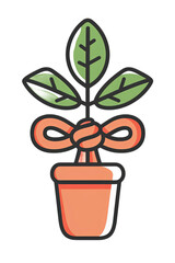 Cartoon Style Potted Plant with Bow Decoration