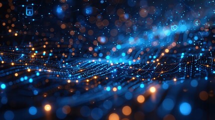 Fototapeta premium Abstract digital particles in blue and orange hues