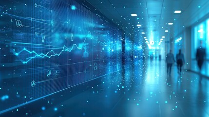 Digital Data Visualization in Modern Office Corridor