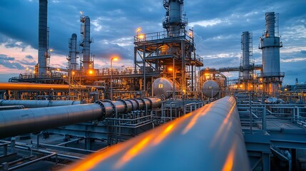 Fuel Processing Technology  Close-up of oil extraction, raw material entering refinery, industrial feel