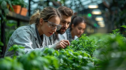 Obraz premium Greenhouse Research with Team of Young Scientists