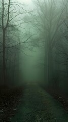 Obraz premium Foggy Forest Path: A Mystical Woodland Scene