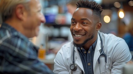 Fototapeta premium Caring Doctor Consults with Happy Patient in Clinic