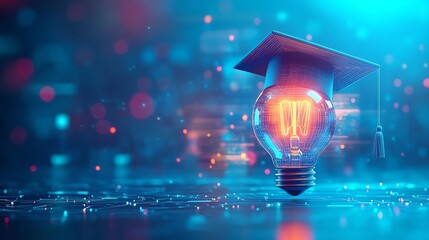 Light bulb with graduation cap symbolizing innovation and education.