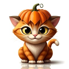 Fototapeta premium Adorable Cat with Pumpkin Hat: Perfect for Halloween Fun