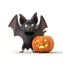 Adorable Cartoon Bat with Jack-o'-Lantern for Halloween Fun