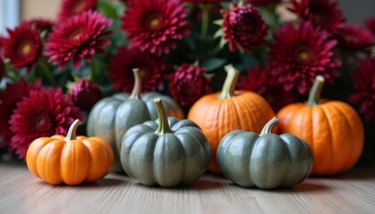  Autumns bounty  Pumpkins and flowers in harmony