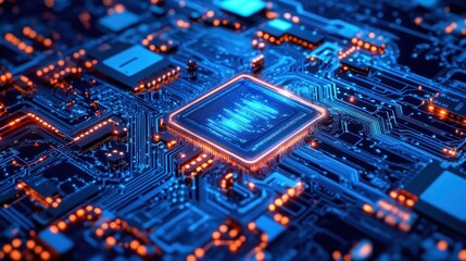 Fototapeta premium Close-up of a glowing computer chip