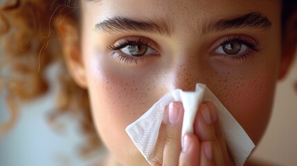 Emotionally Struck Girl with Tissue in Close-Up Focus
