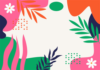 Art flowers and botanical leaves. floral background for banners, posters, packaging. Vector Illustration.