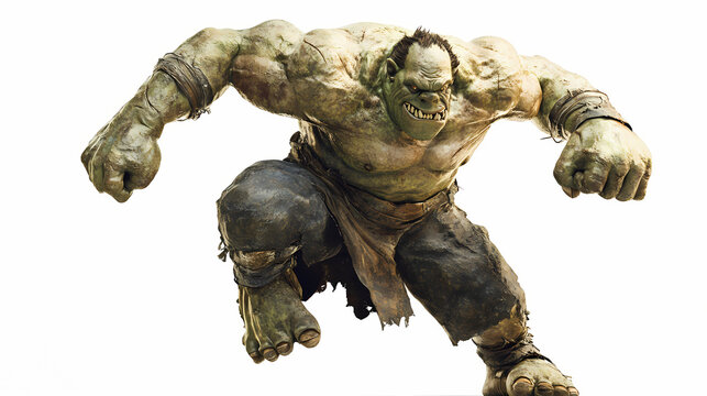 Ogre man is jumping to smash in white background. Giant Ogre. Illustration