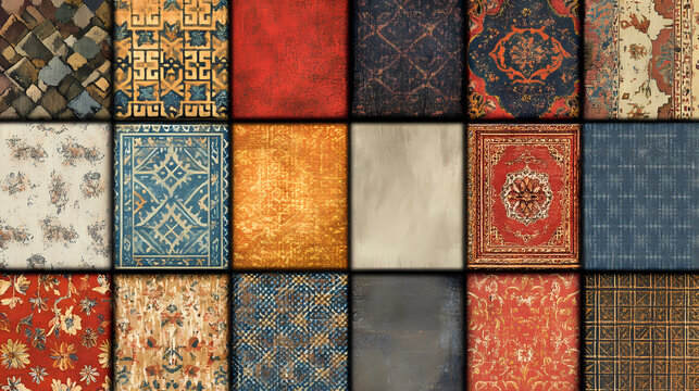 Patchwork quilt fabric seamless patterns in different textures and colors. seamless repeating pattern background. Byzantine Mosaics. Illustration