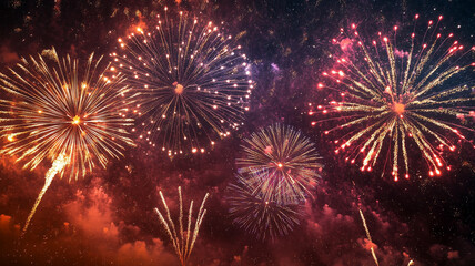 Spectacular fireworks display lighting up the night sky to welcome the New Year