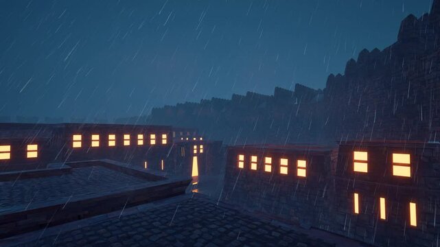 rain aesthetic on city 3d render 4k 120fps