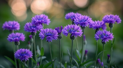 Fototapeta premium A vibrant cluster of purple flowers blooming in a lush green environment.