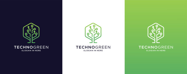 Technology tree electrical digital Technology logo design hexagon vector icon illustration