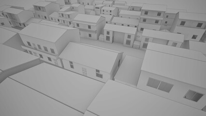 grayscale city and town 3d render