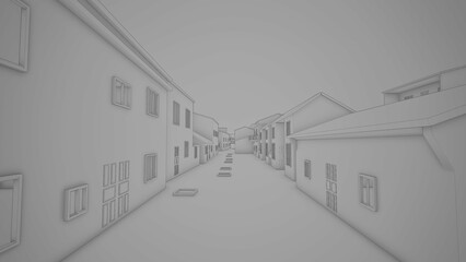 grayscale city and town 3d render