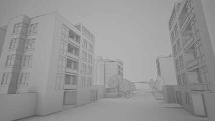 grayscale city and town 3d render