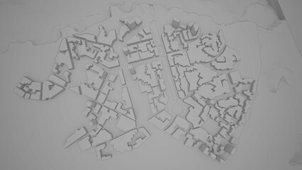 grayscale city and town 3d render