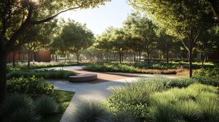 Obraz premium A serene park with carbon-absorbing plants