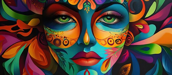 Fototapeta premium Vibrant Abstract Portrait with Floral Motifs