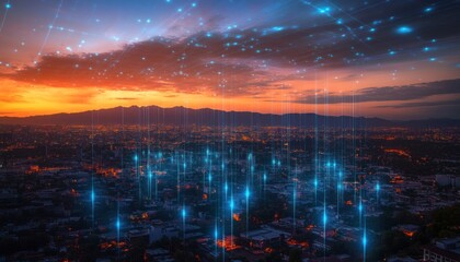 Fototapeta premium A Cityscape Lit by the Glow of Network Connections
