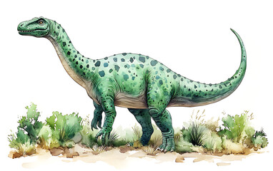 Vintage Watercolor Brontosaurus Illustration on White