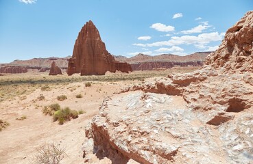 The iconic Temples of the Sun and Moon of Cathedral Valley in Capitol Reef National Park, Utah
