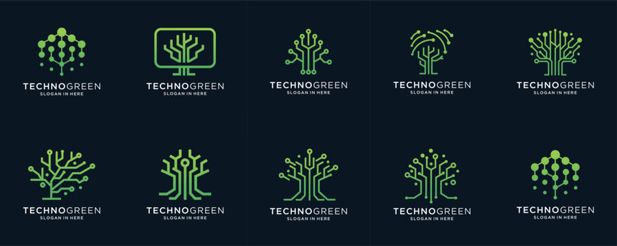 Tree Tech Icon sef collection of logo template. Innovative digital technology concept business icon. Vector illustration.