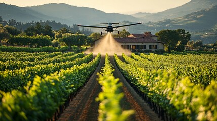 This striking image showcases an airplane spraying pesticide over a vast agricultural field, illustrating modern farming techniques and the importance of crop protection.

