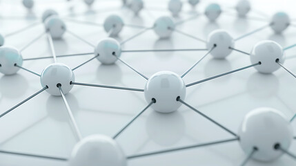 3D network of white spheres connected by lines, symbolizing connectivity and technology