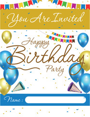 set of Happy birthday greeting card. colorful happy birthday border frame with confetti