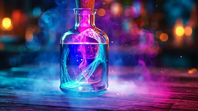 bottles of colorful magic potion