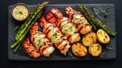 Grilled Lobster Tail with Asparagus and Potatoes