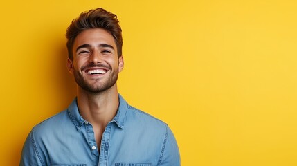 Fototapeta premium Portrait of a happy handsome man in a shirt with laughing
