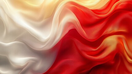 Obraz premium Red, white, and gold colors in an abstract composition with flowing shapes and textures.