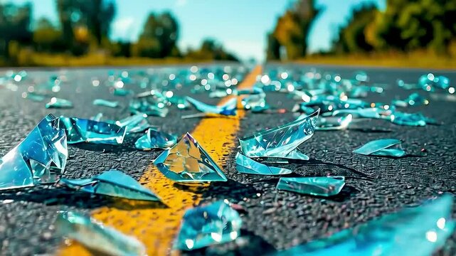 broken glass on a road