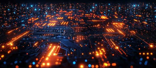 Fototapeta premium Illuminated Circuit Board with Orange and Blue Lights