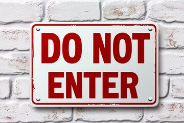 Fototapeta premium Do not enter sign mounted on a weathered brick wall for safety and warning purposes