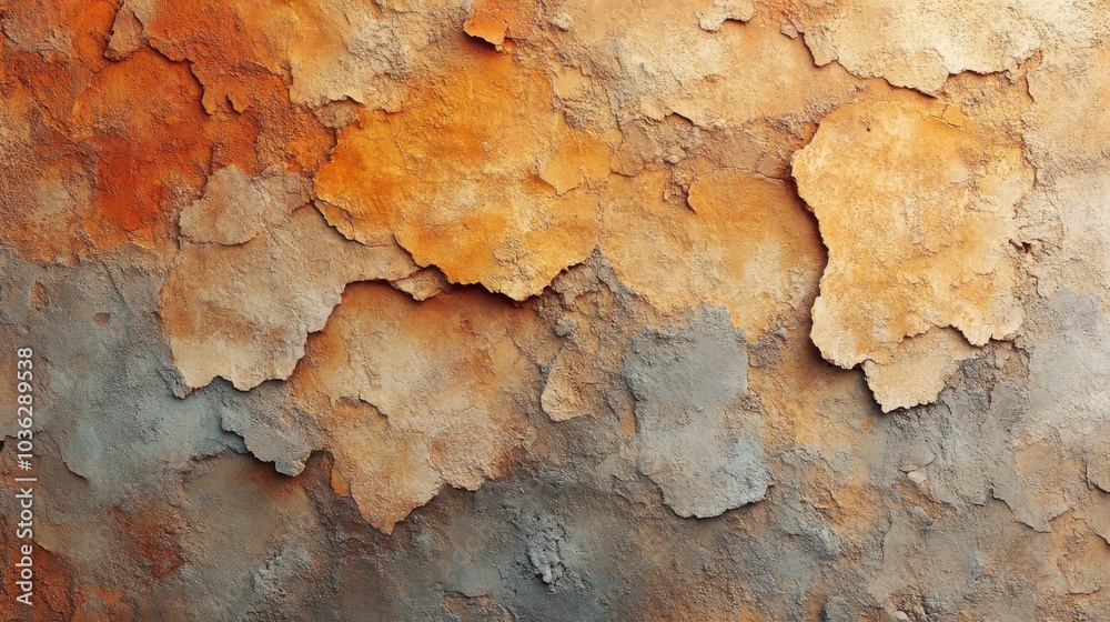 Poster this textured wall showcases a blend of warm earthy tones with visible peeling layers, revealing a r