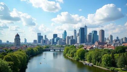 Fototapeta premium Vibrant Cityscape with River and Skyline
