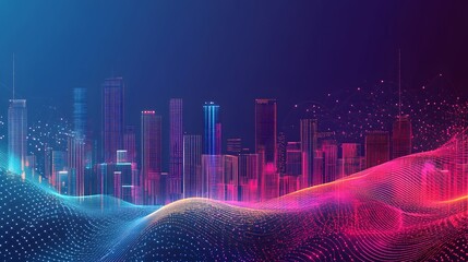 Smart city and abstract dot point connect with gradient line and aesthetic Intricate wave line design , big data connection technology concept. 