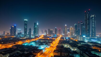 Fototapeta premium Vibrant cityscape at night illuminated by bright lights
