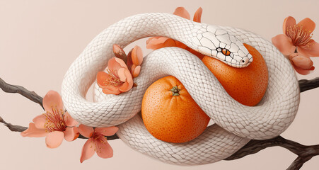 Fototapeta premium A white snake and oranges