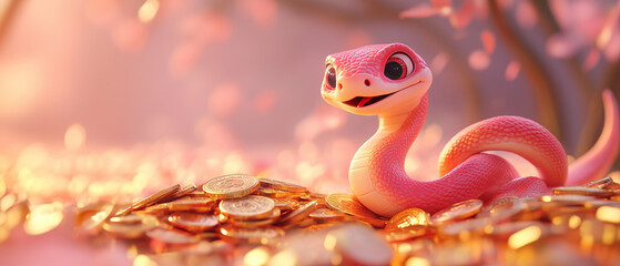 Obraz premium A snake and a pile of gold coins