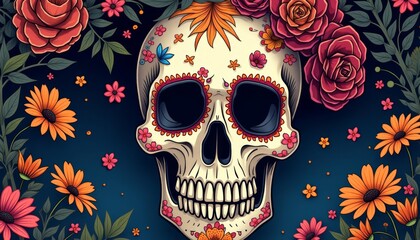  Elegant skull with floral adornment symbolizing beauty and life amidst mortality