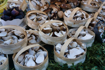 Paris,France - October 8, 2024: Porcini mushrooms or Cepe sold at open market in Paris, France